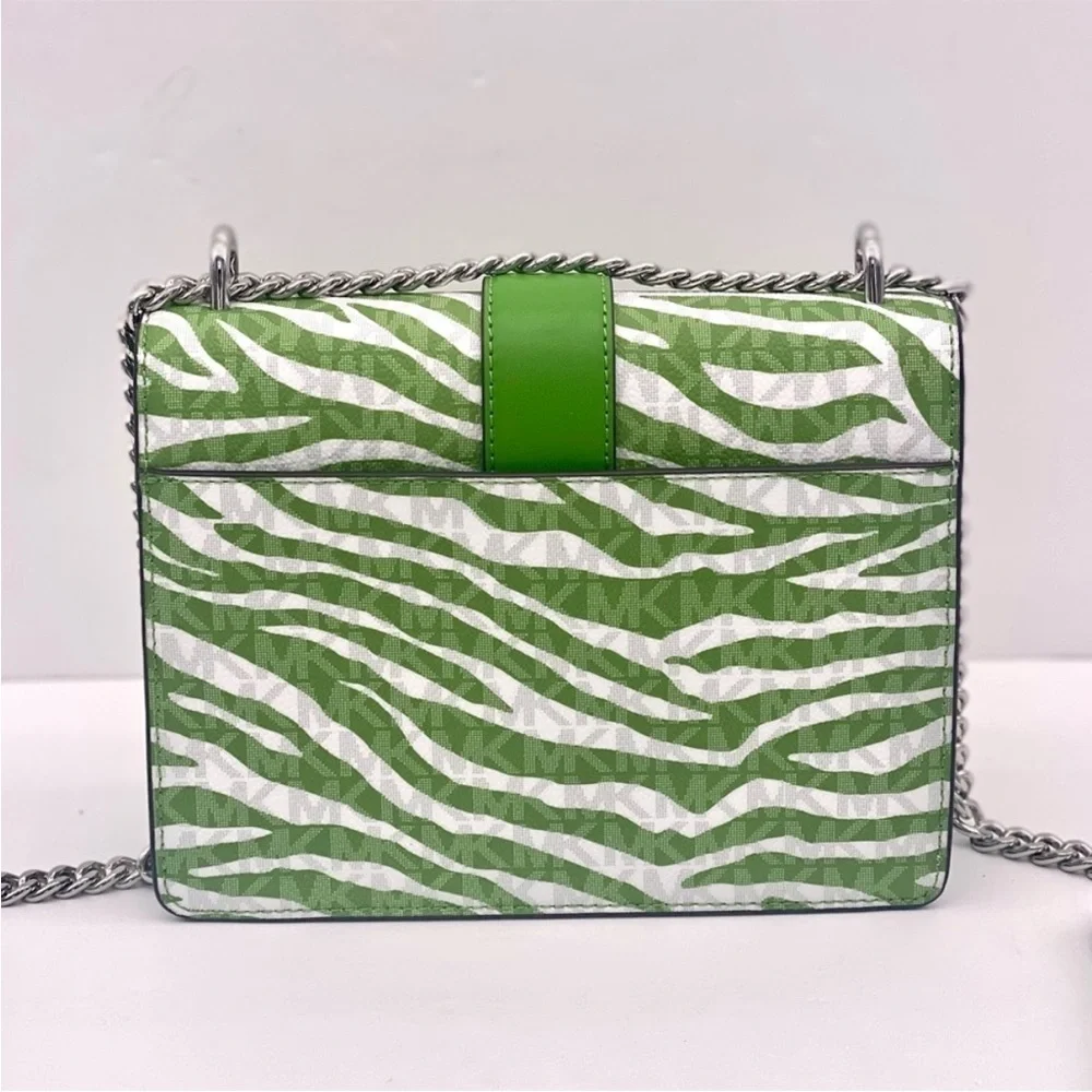 Michael Kors Green Zebra Crossbody Bag with Silver Chain